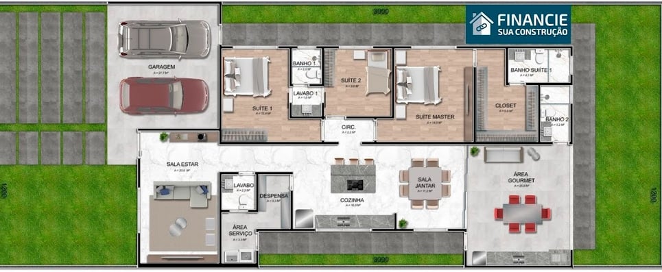 a house plan with a large living room and a kitchen