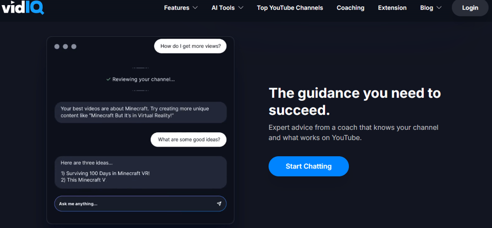 Vidiq AI chatbot for Youtube