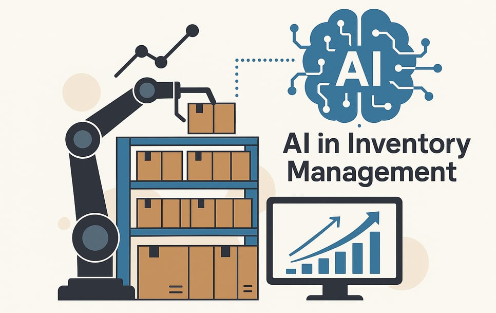 AI-gestuurd voorraadbeheer met robotarm en grafiek
