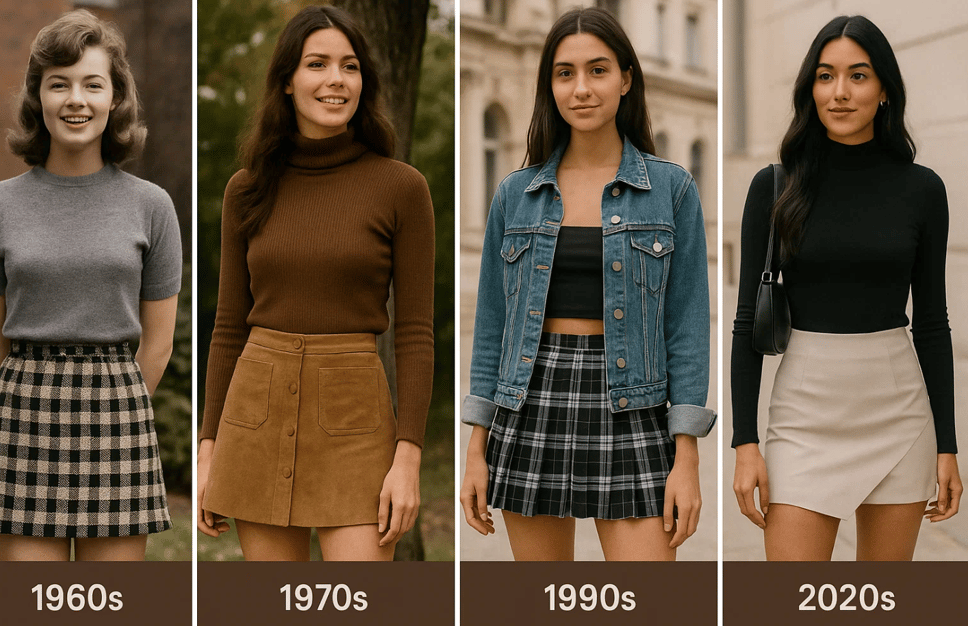différents styles de mini-jupe à travers les époques. Journée de la mini-jupe