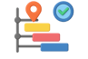 Timeline bars with location pin and checkmark