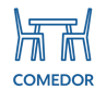 Ícono azul que representa comedor con dos sillas, imagen ilustrativa
