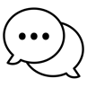 black and white icon of two quote bubbles