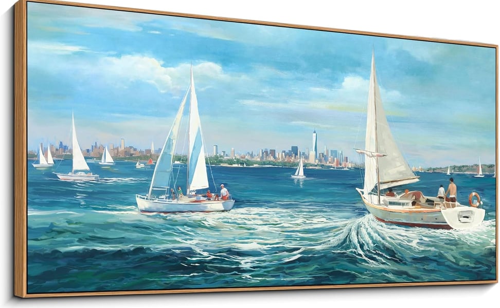 #homedecor Blue Canvas #WallArt #Seascape Painting  Landscape Picture Textured Modern #SailboatOcean