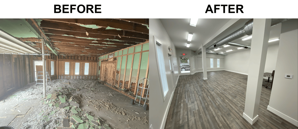 Before and after images of construction remodel