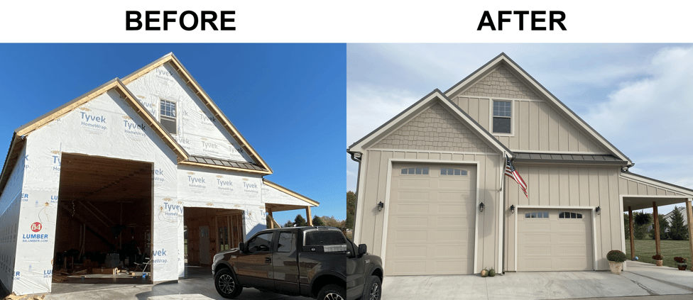 Before and after images of siding remodel