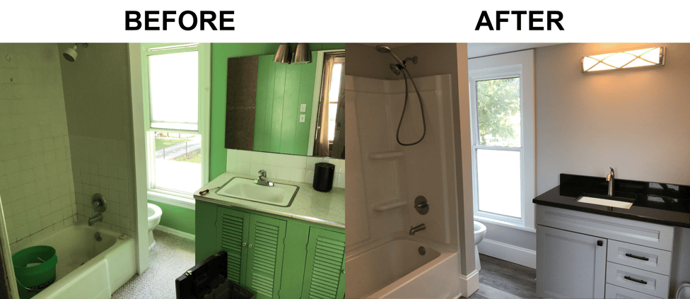 Before and after images of bathroom remodel