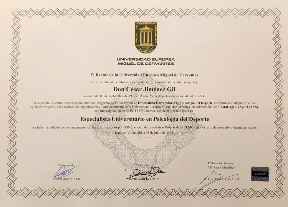 Especialista Universitario en Psicología del deporte