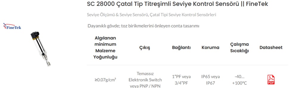 Finetek SC 28000 Çatal Tip Titreşimli Seviye