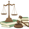 Law tuition symbol showing a gavel, law scales, and legal education tools