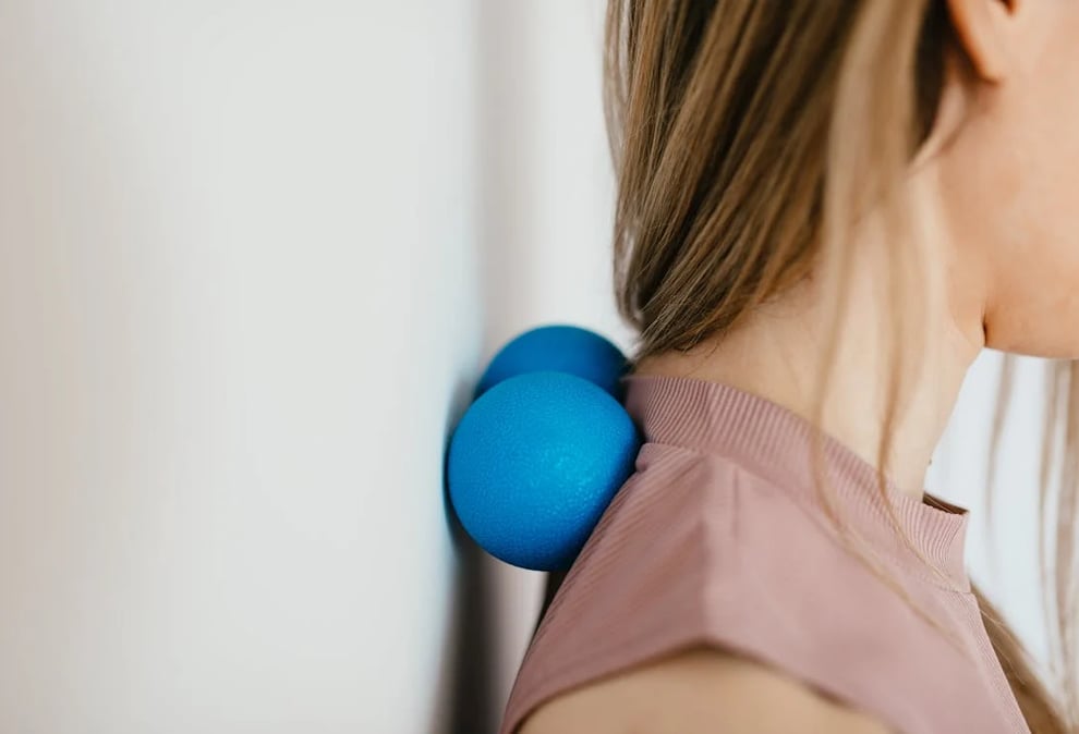 a woman with a blue hair tie around her neck