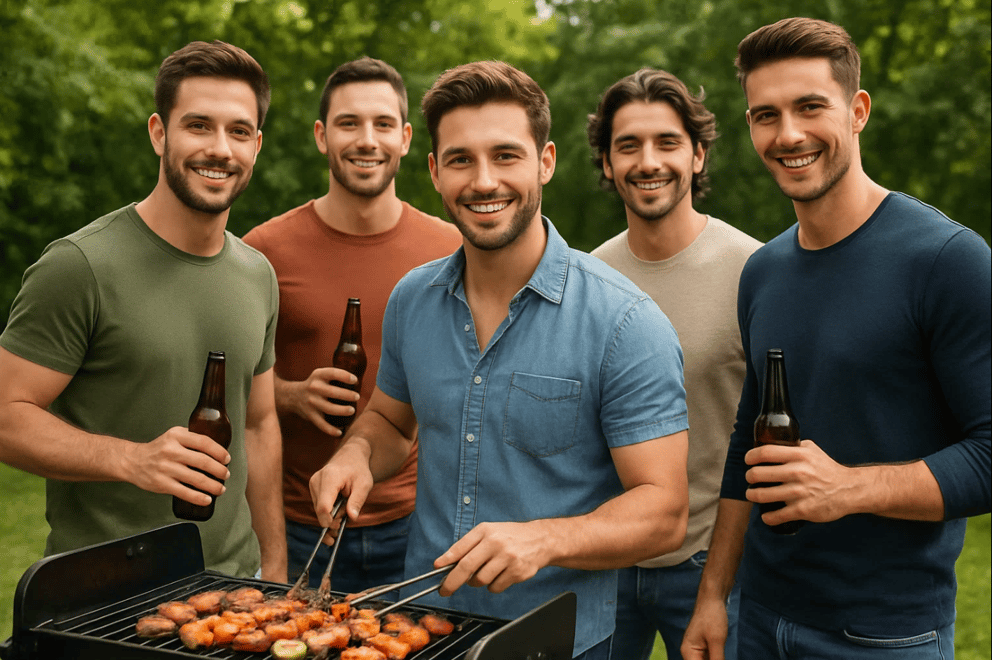 Barbecue entre hommes pour la journée internationale de l'homme.