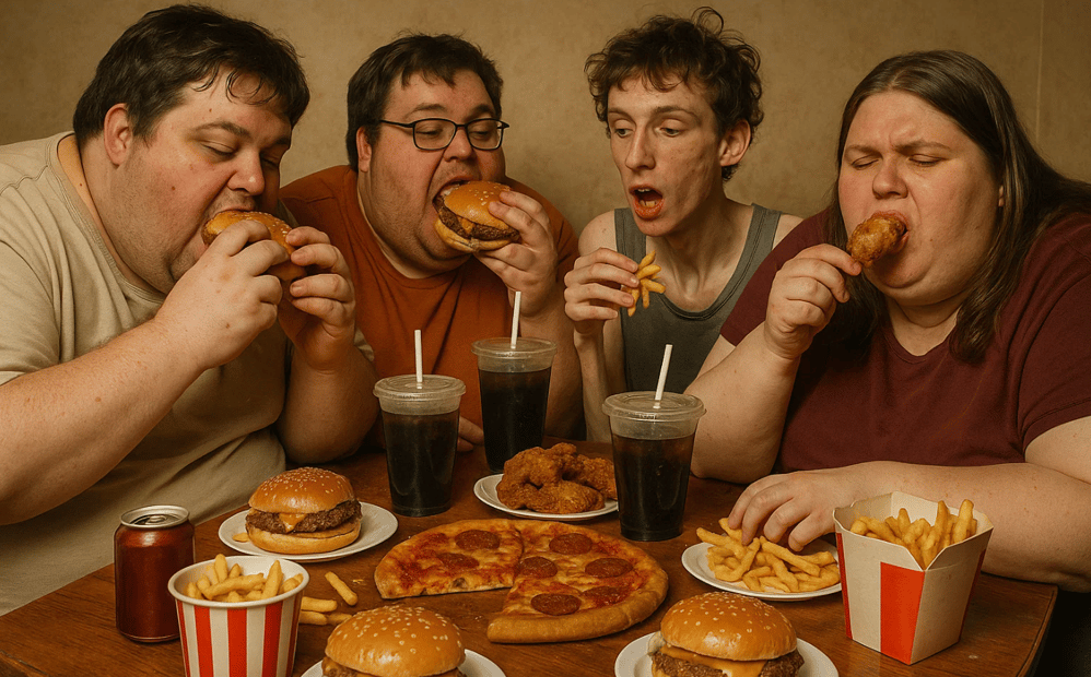 Des amis de la junk food pour la journée mondiale de la malbouffe.
