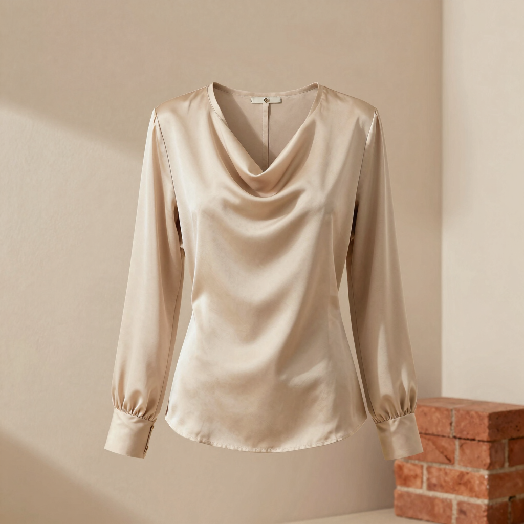 Draped Oatmeal Silk Blouse
