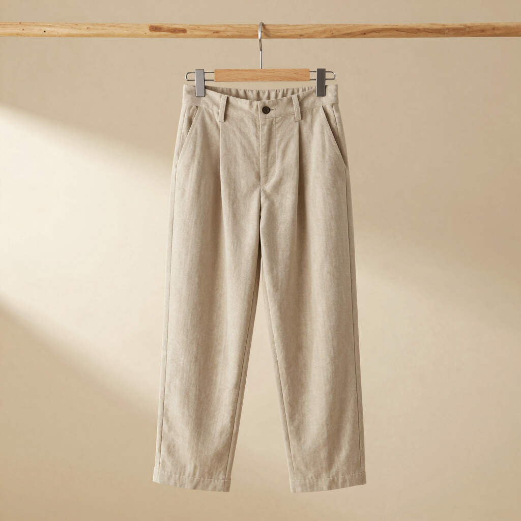 Structured Sand Pleated Trousers