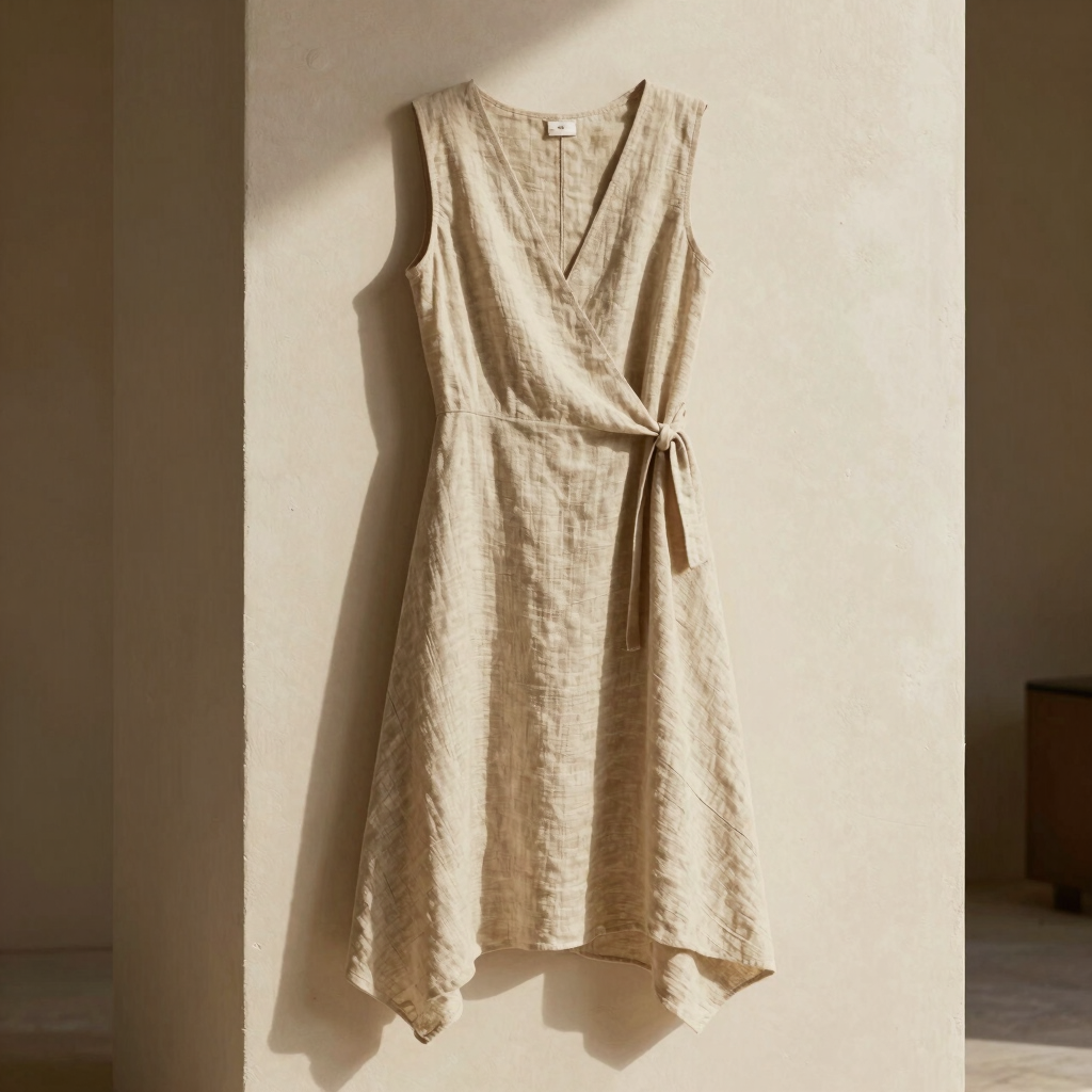 Asymmetric Linen Wrap Dress