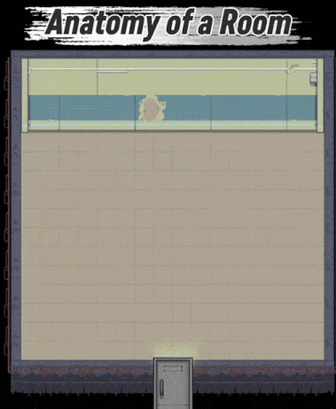 A pixel art animation titled Anatomy of a Room showing an empty interior space being furnished.
