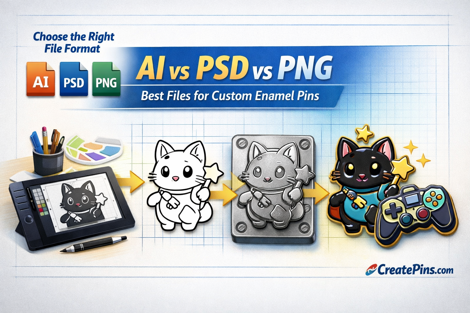 Best file formats for custom enamel pins — AI, PSD and PNG comparison guide