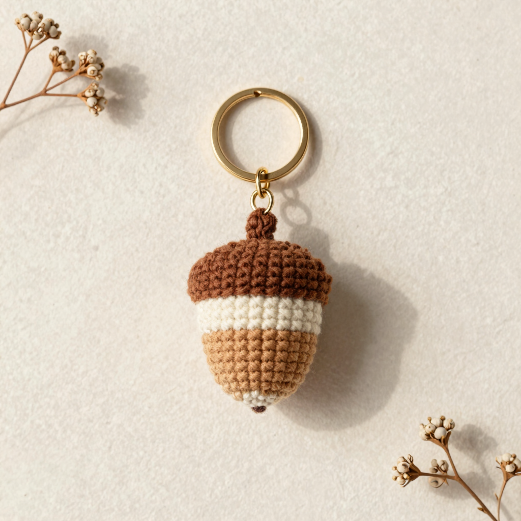 Sprouted Acorn Crochet Keychain