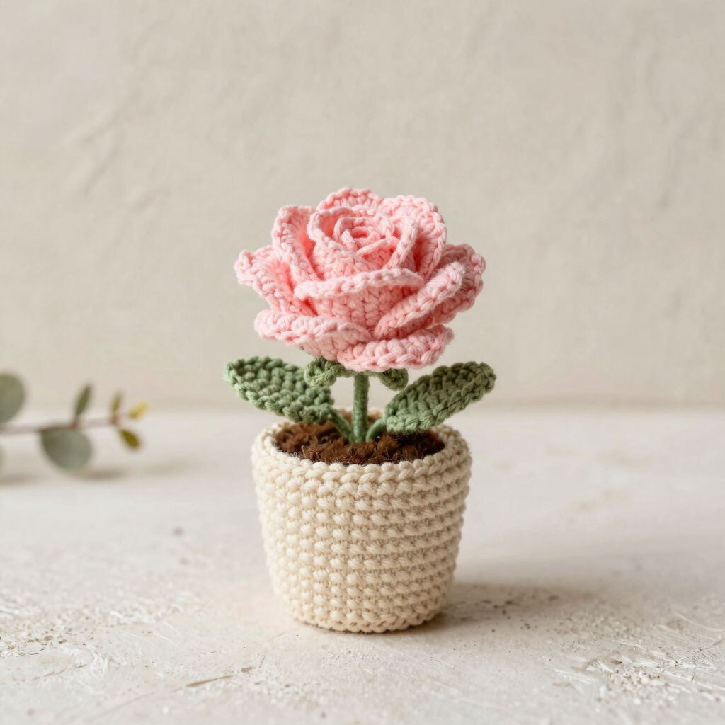 Petite Crochet Rose Potted Plant