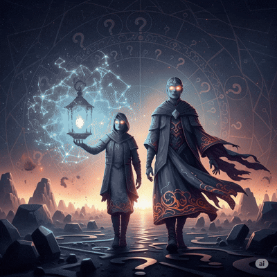 two people one holding a lamp of fire
