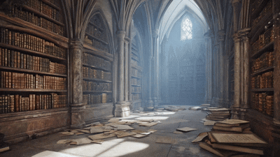 Library with a lot of books and bookshelves