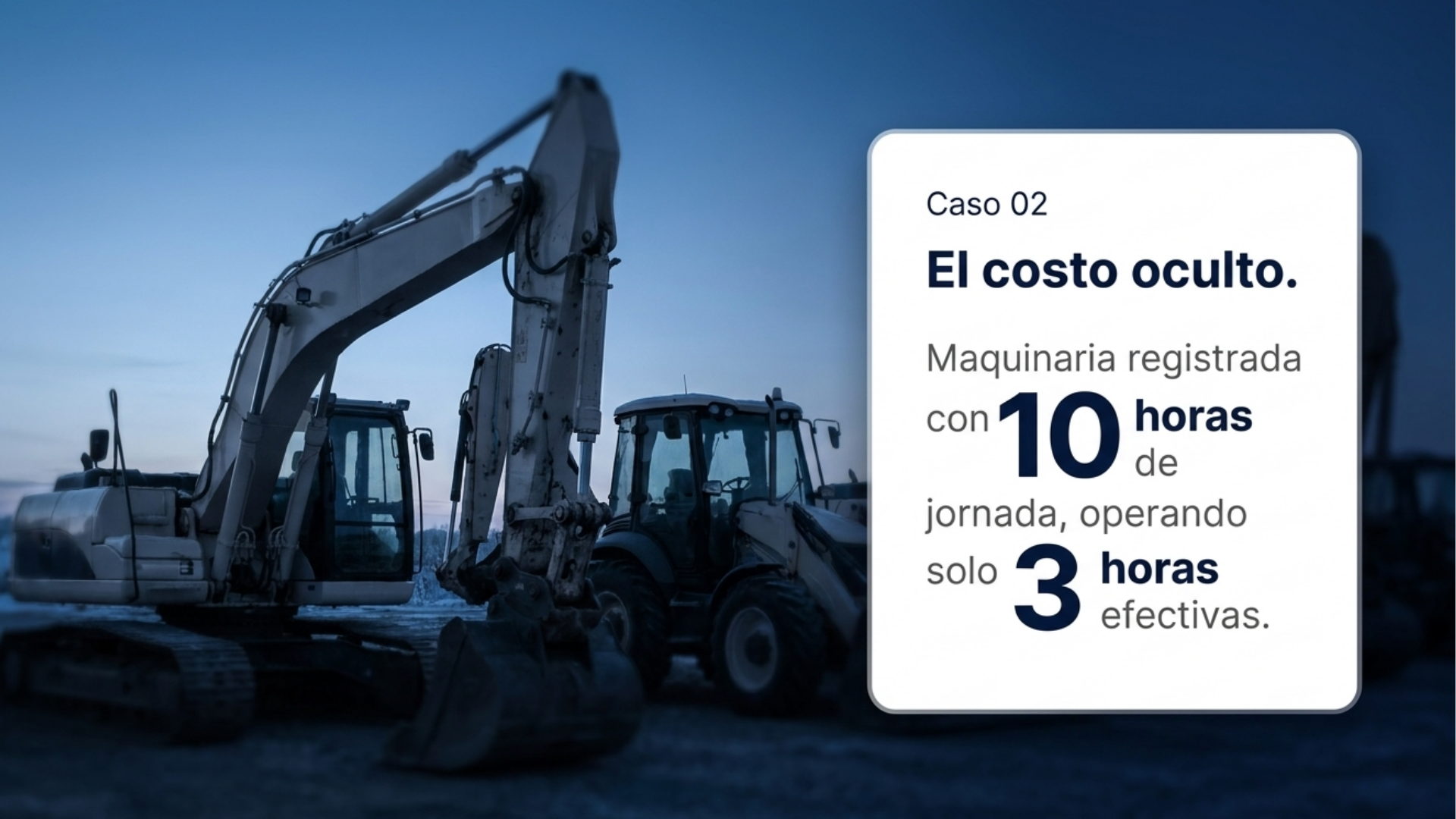 Maquinaria registrada con 10 horas de jornada y 3 horas efectivas