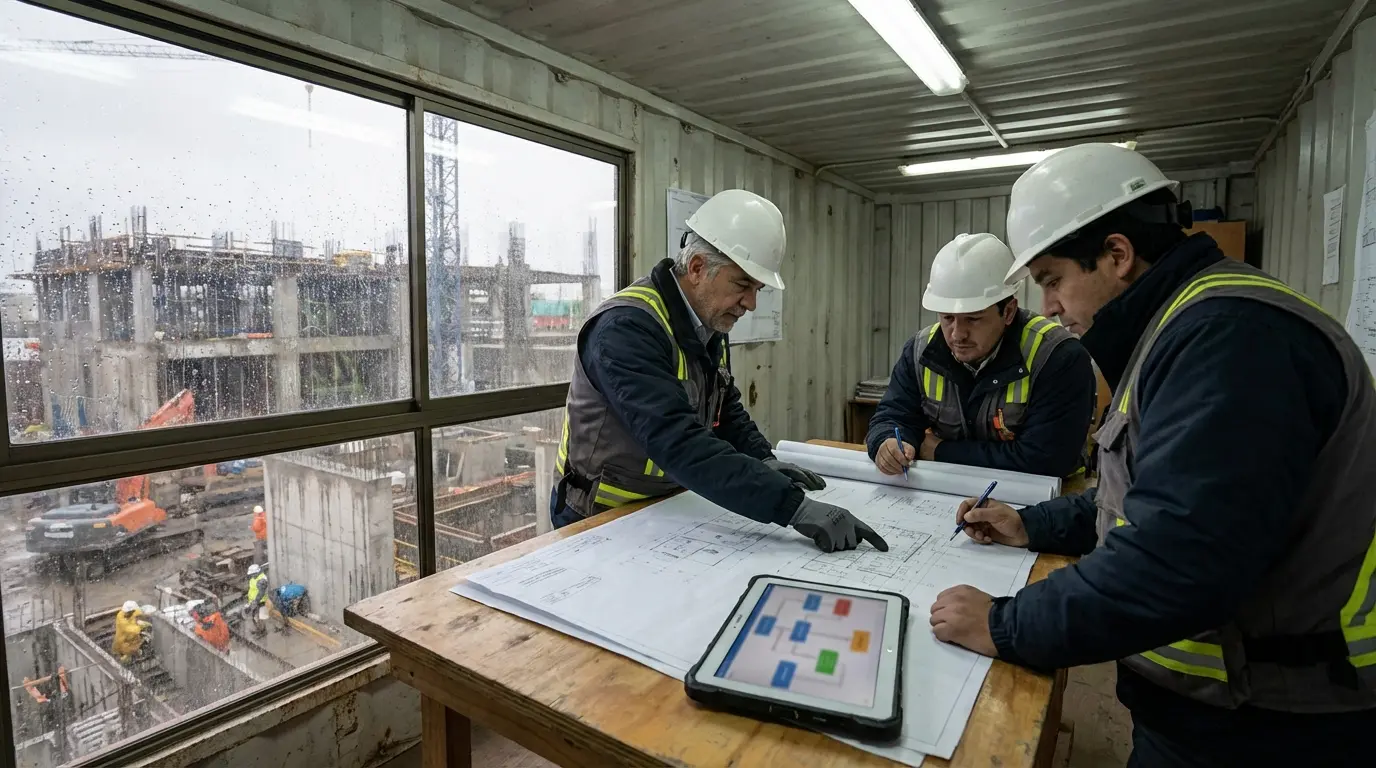 Jefaturas revisando secuencia de obra