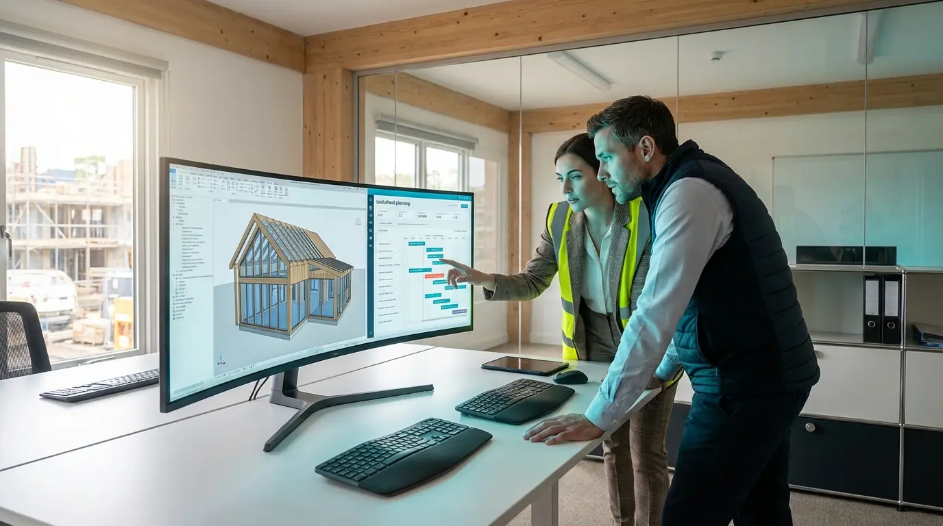 Oficina técnica revisando información de planificación y control