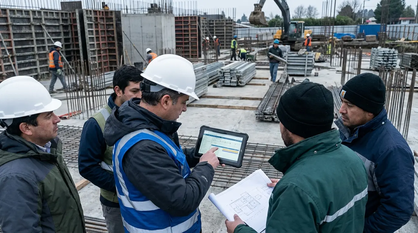 Supervisor usando el sistema en obra