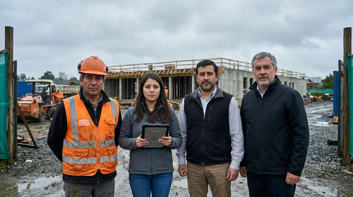 Equipo de construcción revisando planificación