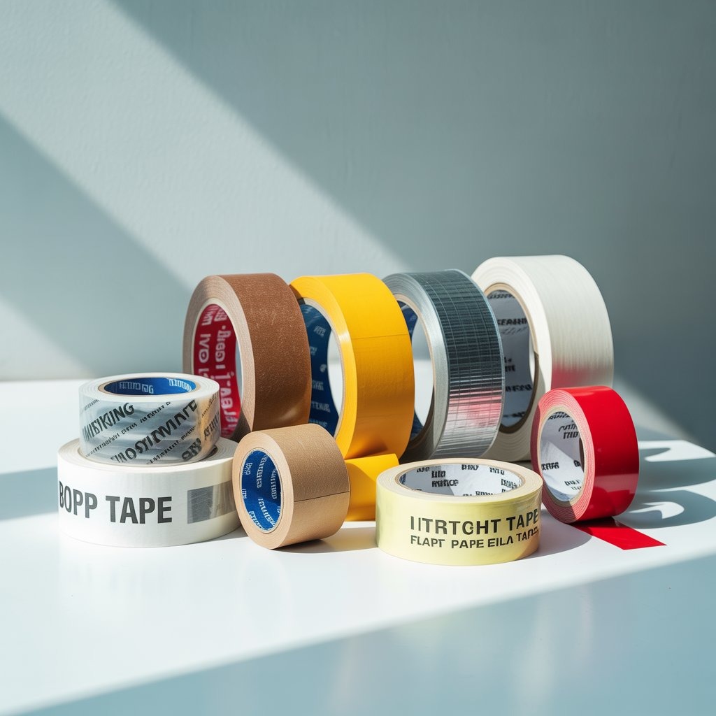 Assorted adhesive tapes including BOPP, masking and stretch film