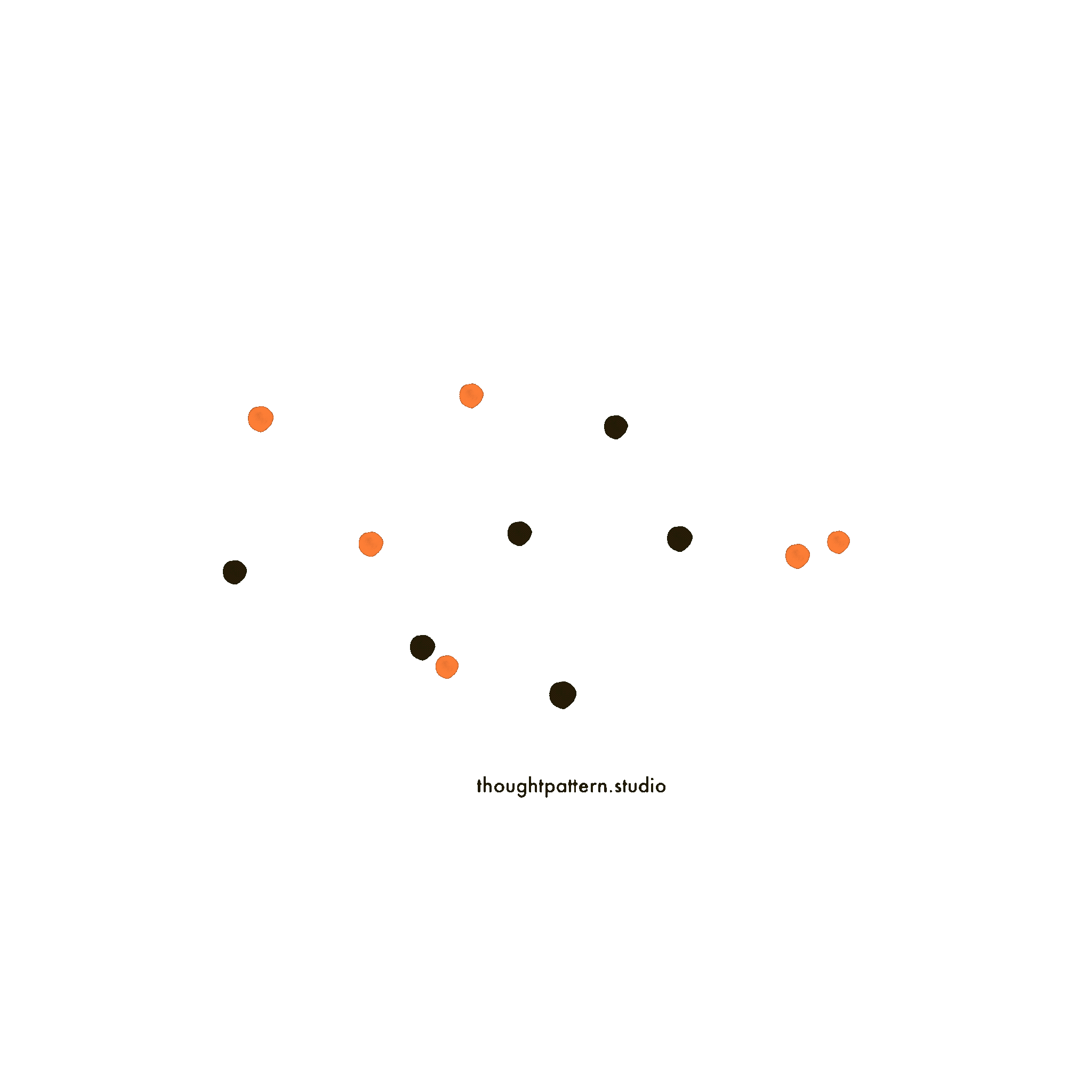 multiple orange and black dots moving around