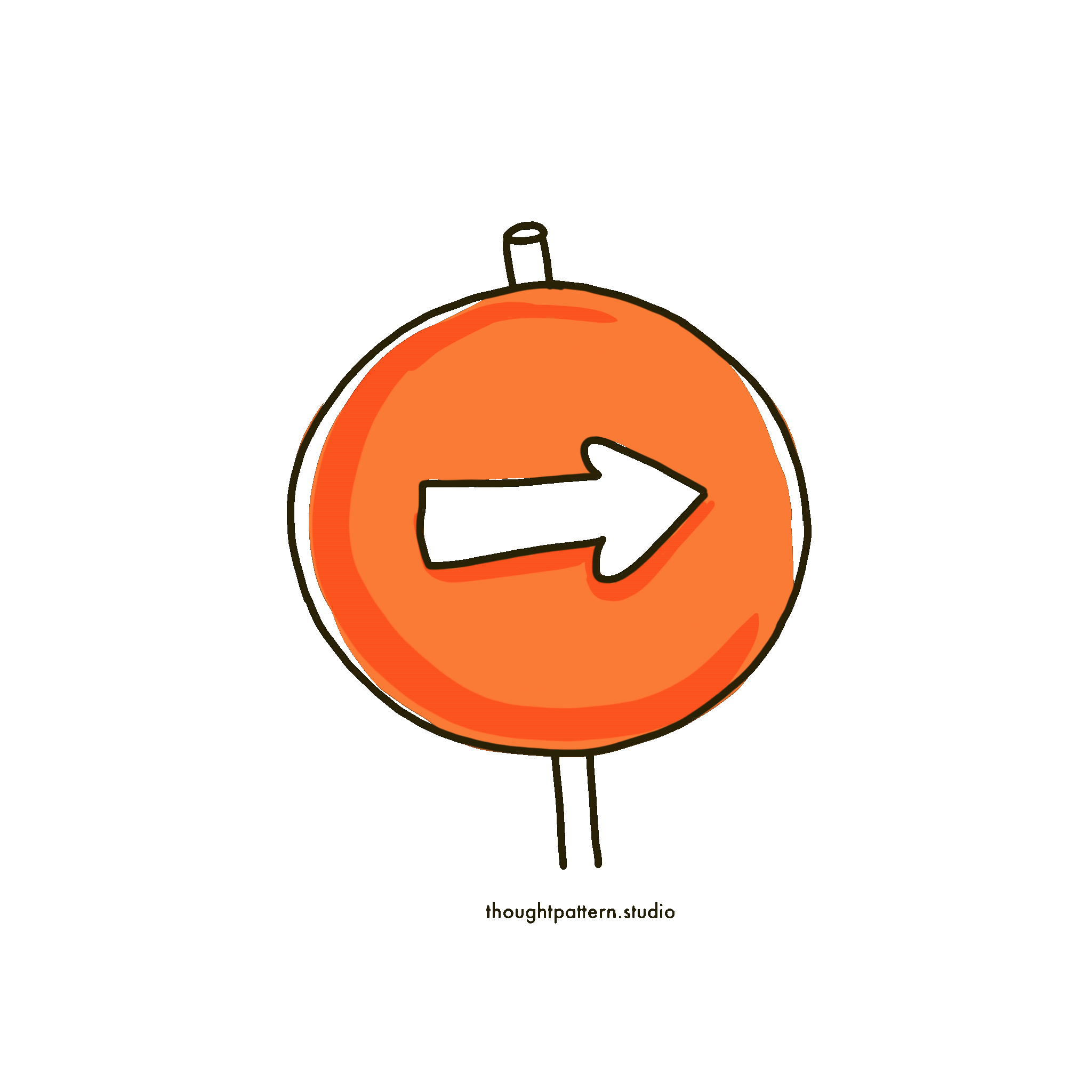 round orange sign with an arrow pointing in one direction