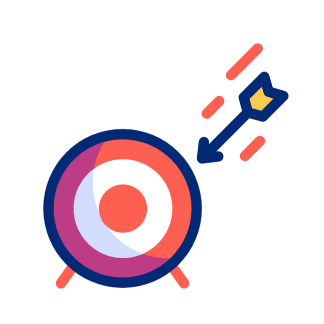 Icono de objetivo de diseño plano con una flecha dando en el centro