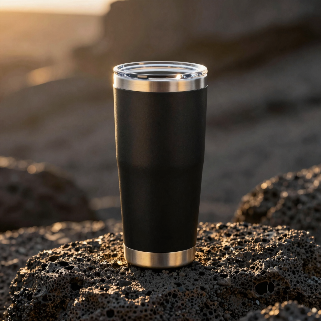 Gold-Accent Obsidian Travel Tumbler