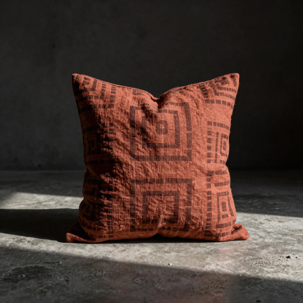 Terracotta Block-Print Cushion Cover