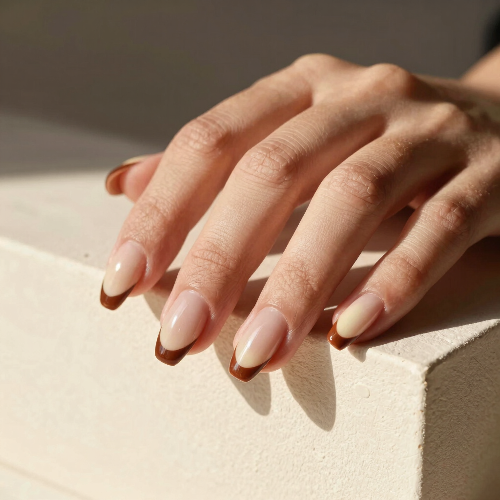 Cafe Au Lait French Tip Nails