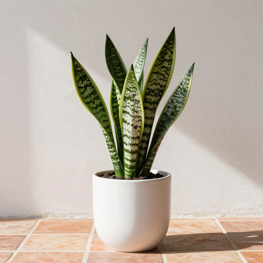 Faux Snake Plant in White Ceramic