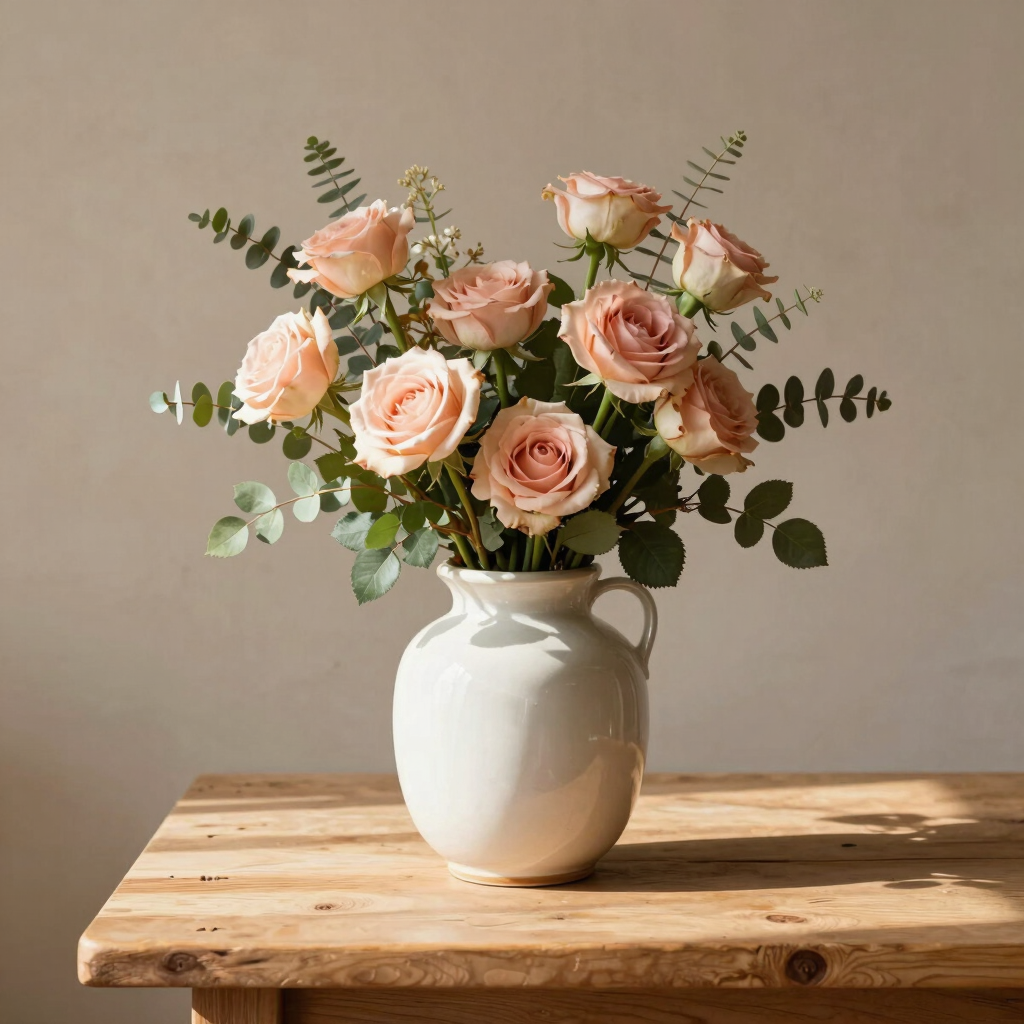 Vasija de Cerámica con Flores de Estación
