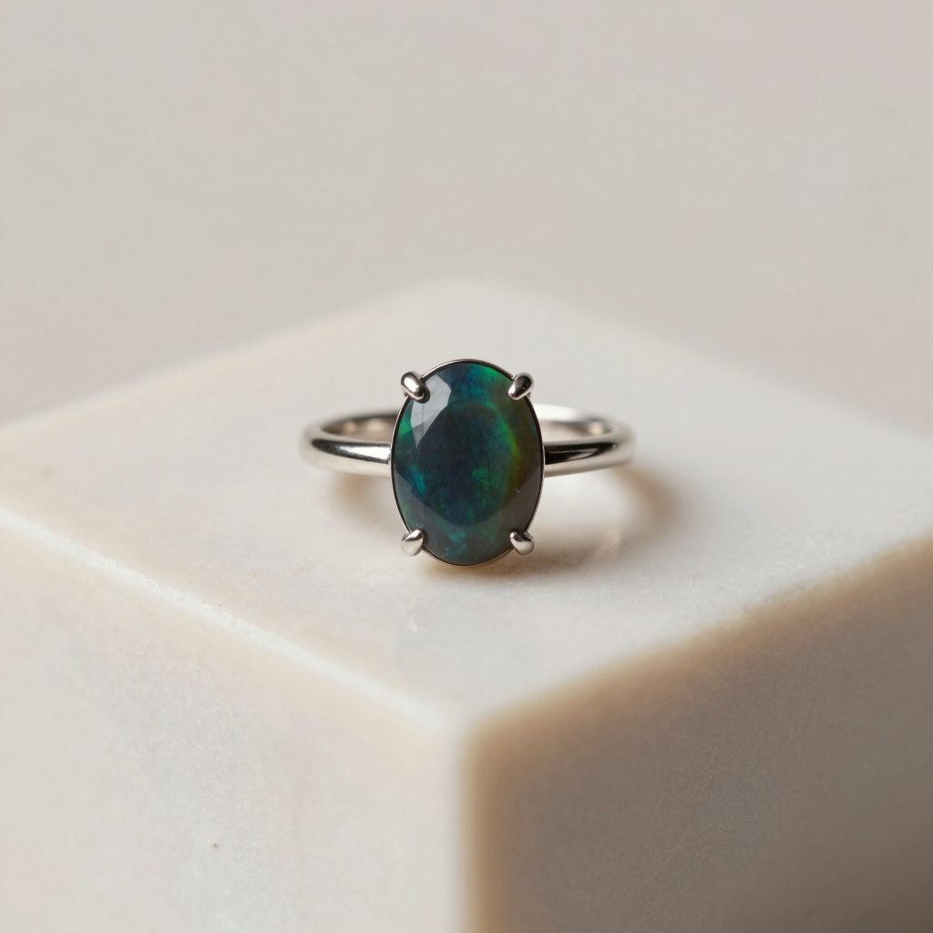 Natural Black Opal Ring