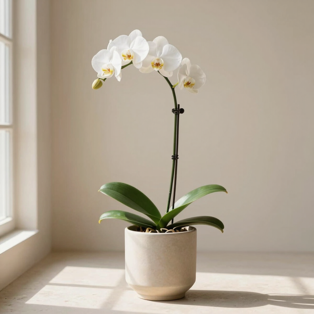 White Phalaenopsis Orchid · Double Stem