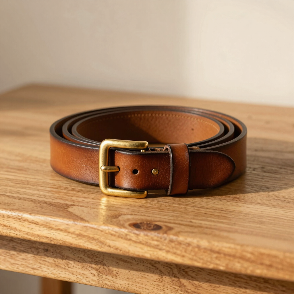 Classic Leather Belt with Brass Buckle