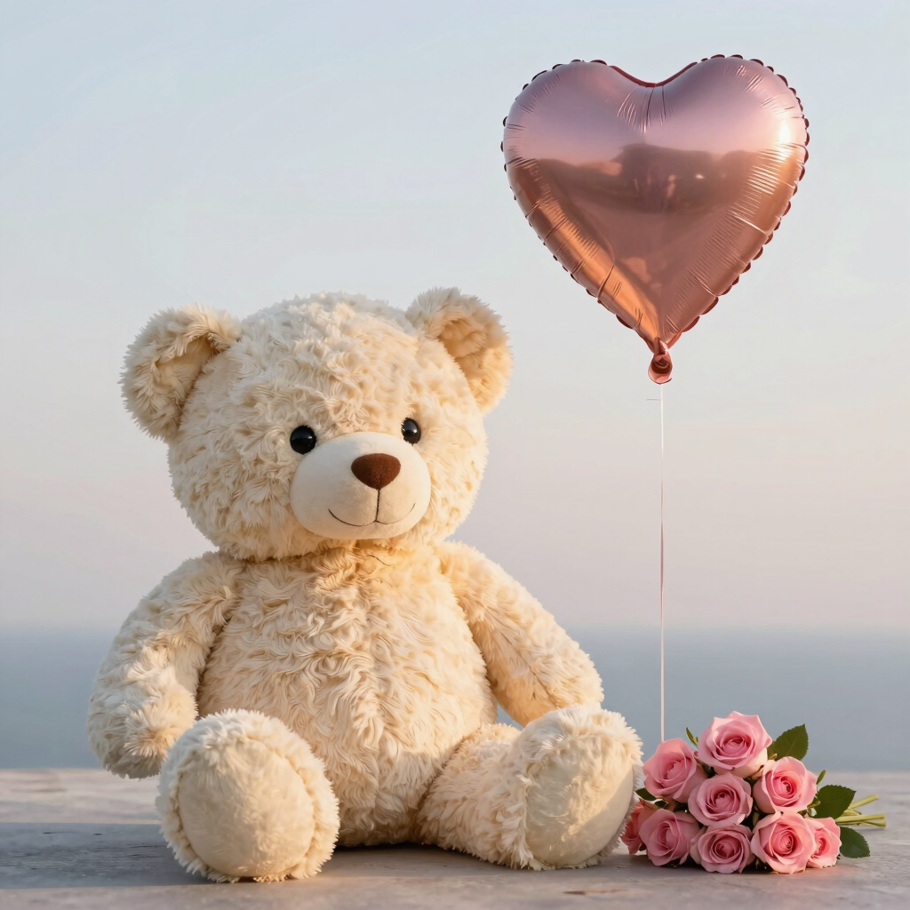 Blushing Rose Teddy & Balloon Set