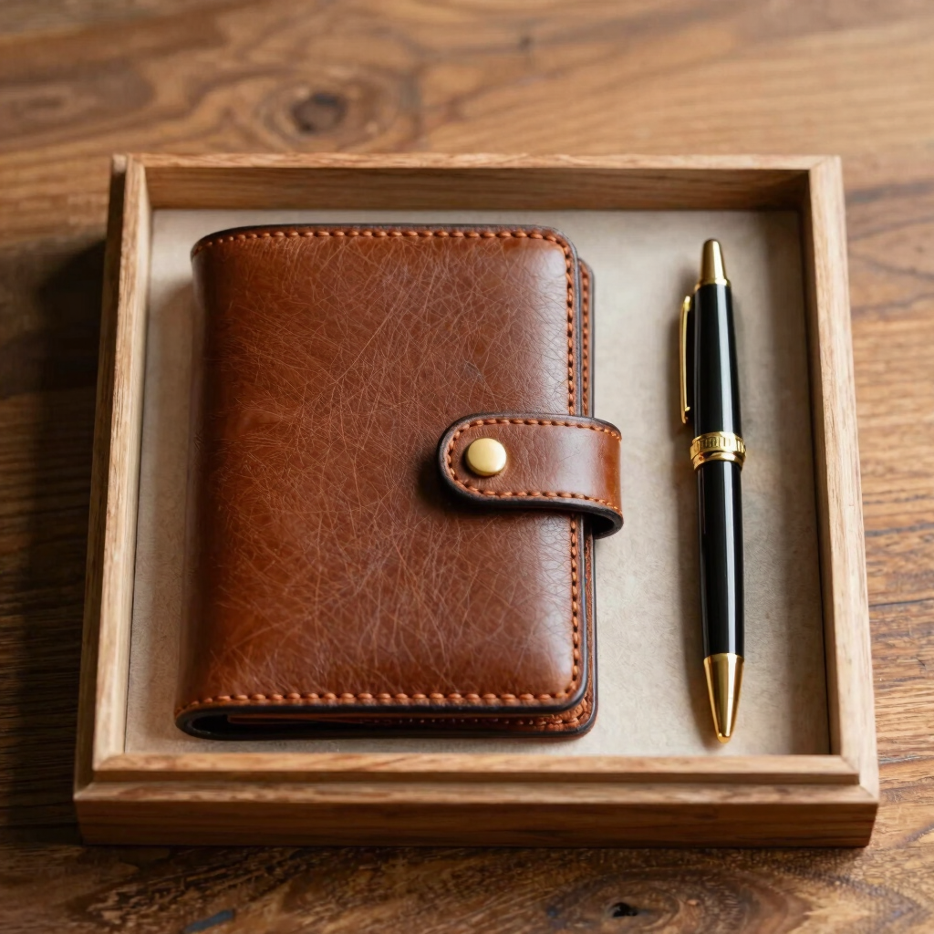 Custom Engraved Leather Wallet Set