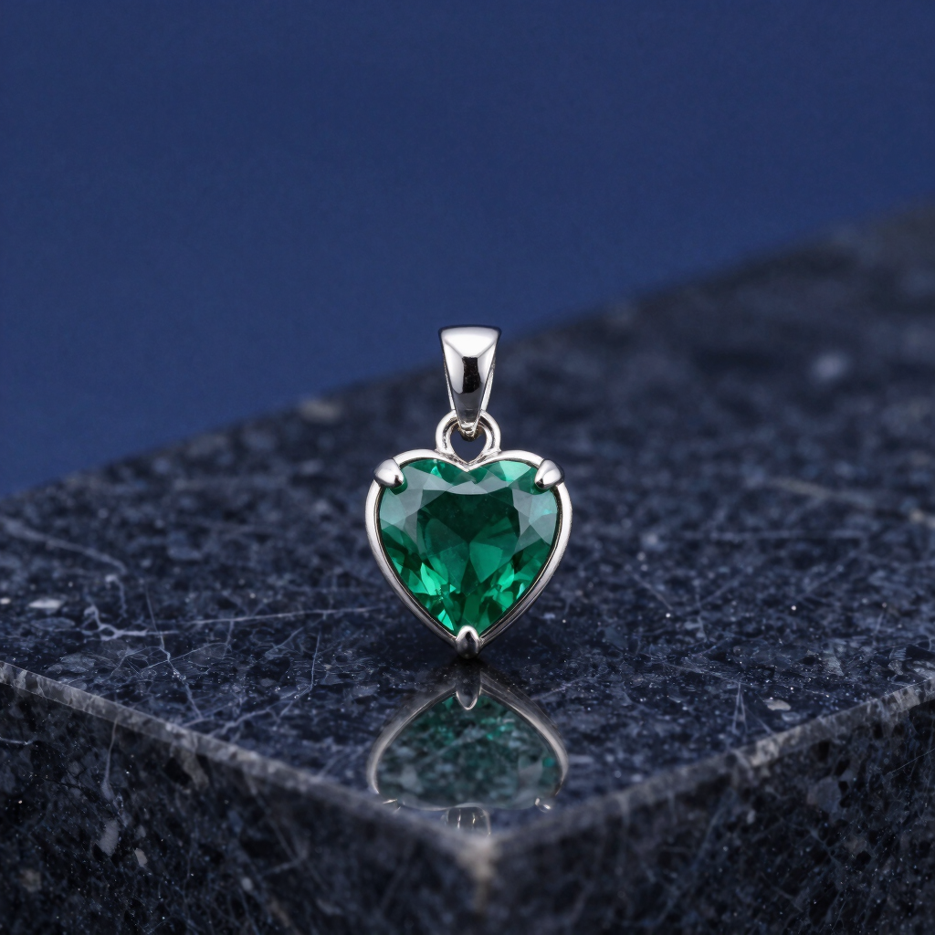 Dije Corazón Esmeralda y Plata