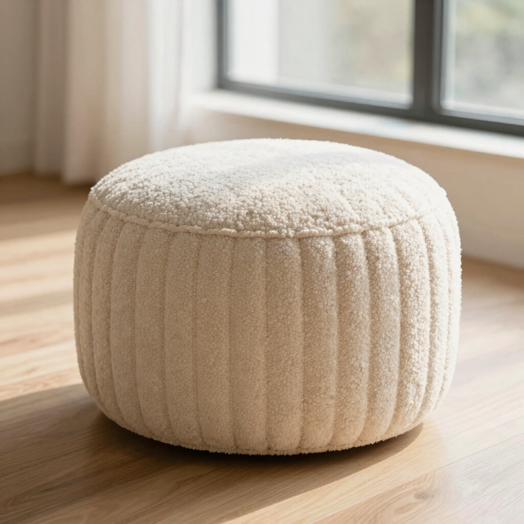 Cozy Ribbed Bouclé Pouf