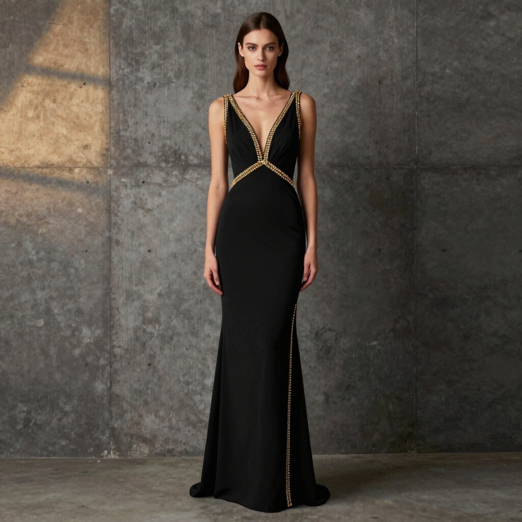 Obsidian Plunge Evening Gown