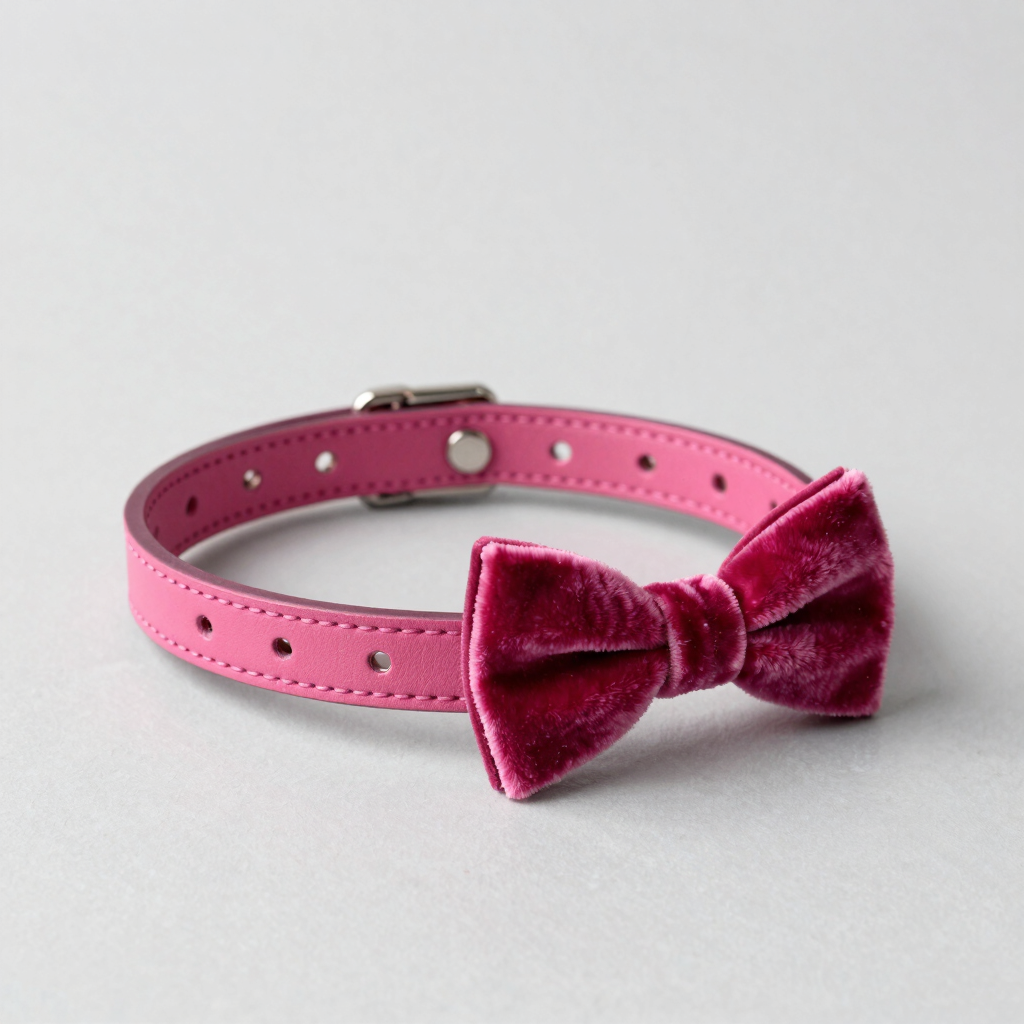 Collar rosa para mascota con moño de terciopelo