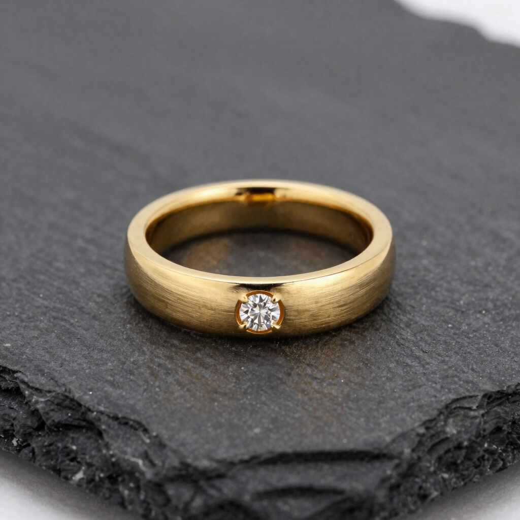 Aliança Escovada com Diamante